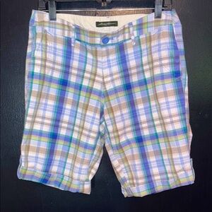 Eddie Bauer preppy plaid classic casual Flat Front Shorts. Sz 6.
